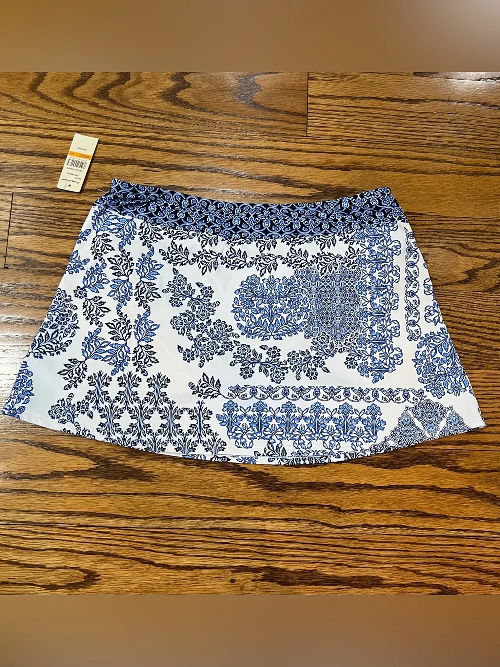 Tommy Bahama Skirted Swim Bottom Stamped Medallion Sz S Blue Tile Print New